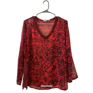 Chicos silk  Floral  Tunic top Elegant Red and Black Patterned size M